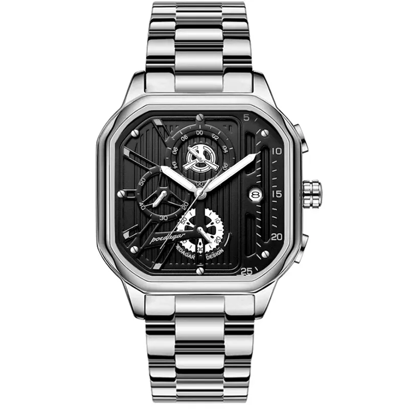 Poedagar 628 Watches for Men-Silver Black