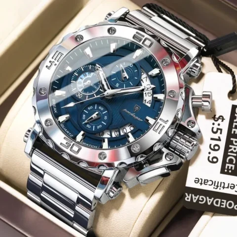 Poedagar 892 Watch  For Men-Silver Blue