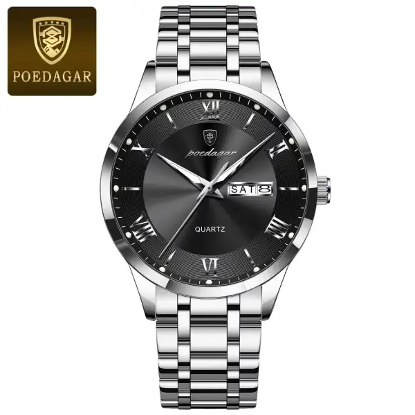 Poedagar 978 Watch For Men-Silver and Black
