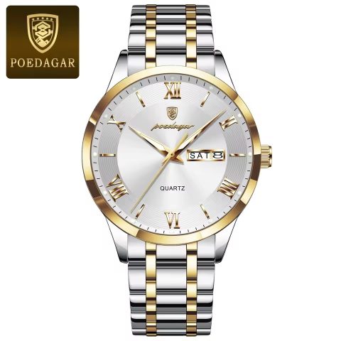 Poedagar 978 Watch For Men-Silver Gold