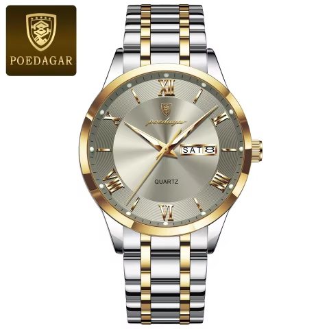 Poedagar 978 Watch For Men-Silver Gold Gray