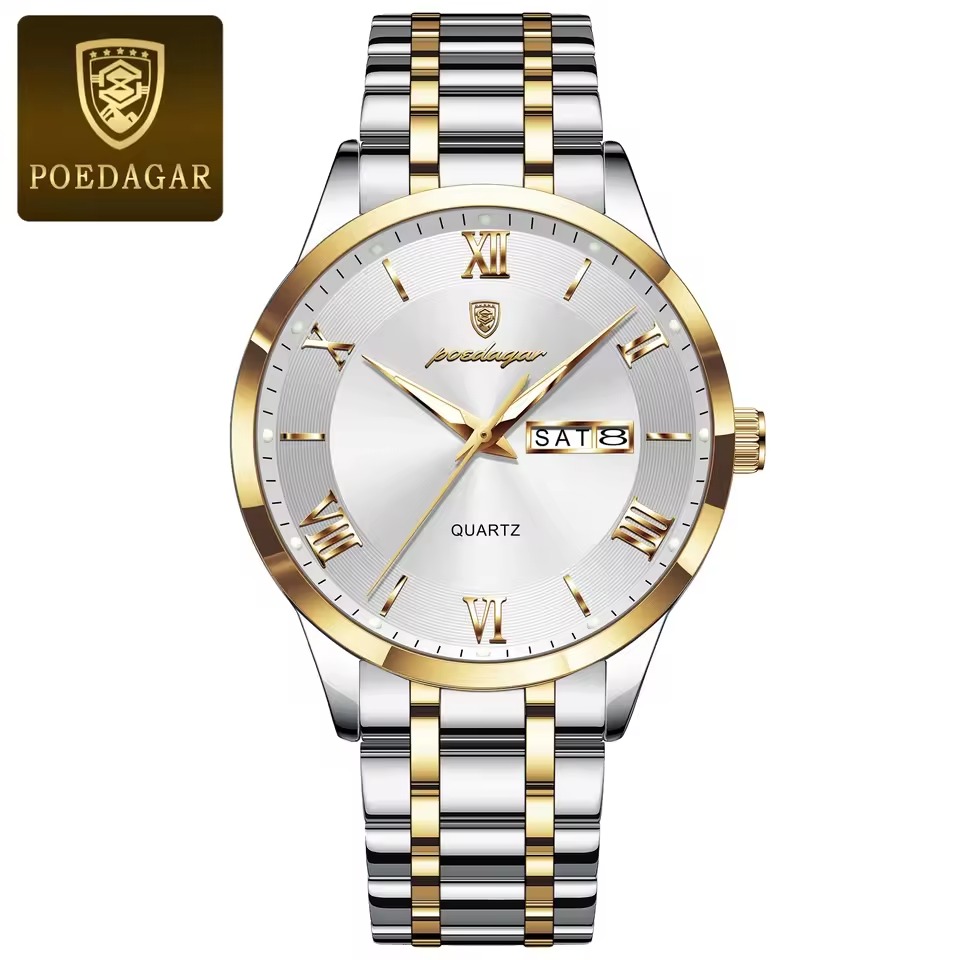 Poedagar 978 Watch For Men-Silver Gold