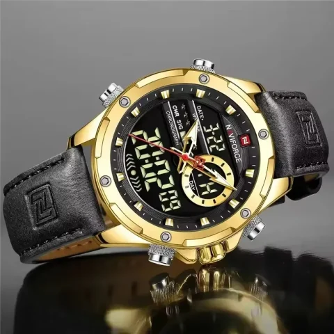 Naviforce 9208 Watch For Men-Golden Black