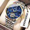 POEDAGAR 1420 Tourbillon Automatic Mechanical Watch for Men - Golden Blue