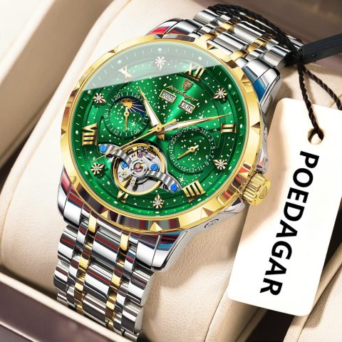 POEDAGAR 1420 Tourbillon Automatic Mechanical Watch for Men - Golden Green