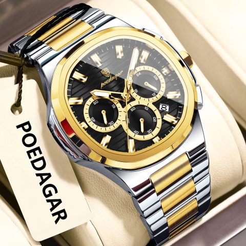 POEDAGAR 834 Watch For Men - Golden Black