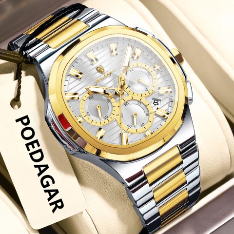POEDAGAR 834 Watch For Men - Golden Silver
