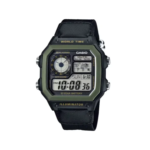 Casio AE-1200WHB-1BV digital watch with black nylon strap