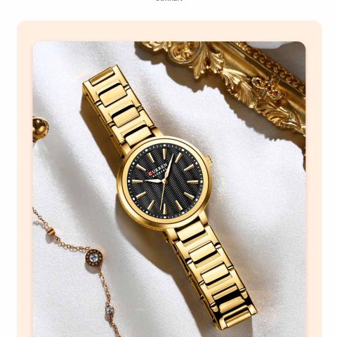 Curren 9109 Watch For Women-Golden Black