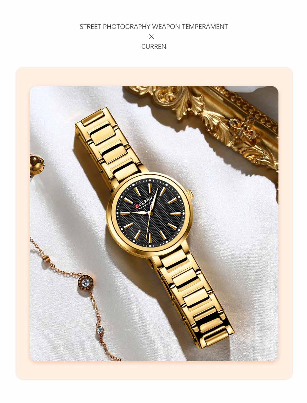 Curren 9109 Watch For Women-Golden Black Curren 9109 Watch For Women-Golden Black