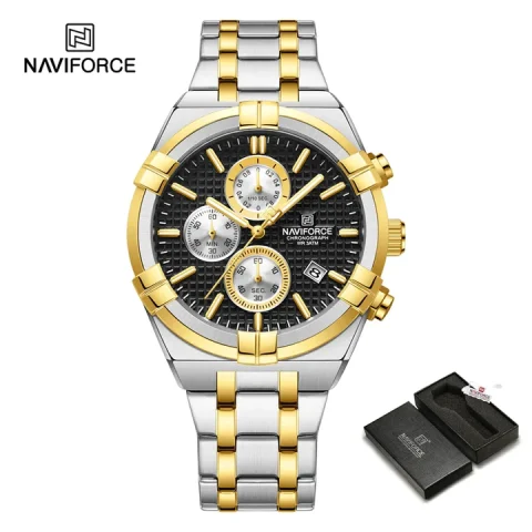 Naviforce 8042 Watch for Men- Silver Black