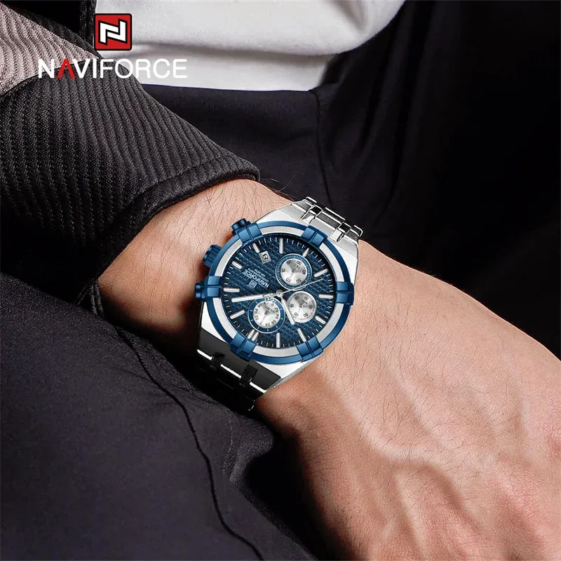 Naviforce 8042 CH - Silver Blue Naviforce 8042 Watch for Men- Silver Blue