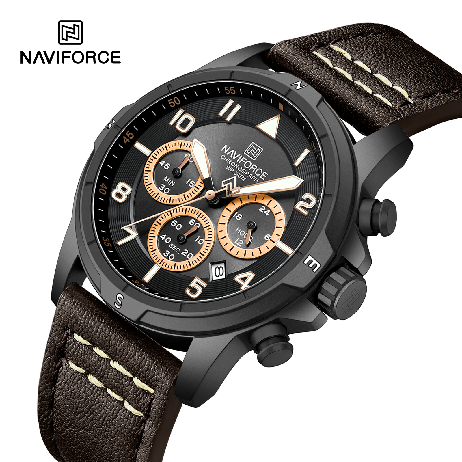 Naviforce 8077 Watch For Men - Black Coffee
