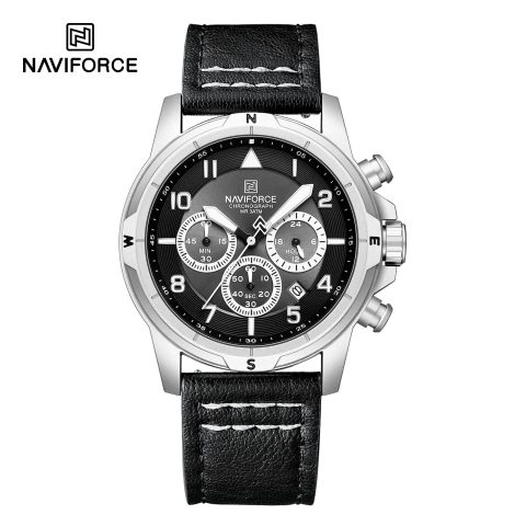 Naviforce 8077 Watch For Men - Silver Black