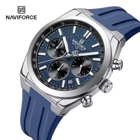 Naviforce 8080 Silver Case Black Dial Men's Watch with Black Silicone Strap