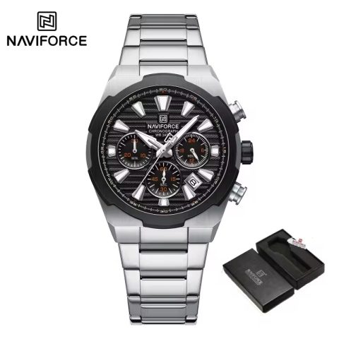 Naviforce 8081 watch for men-Silver Black