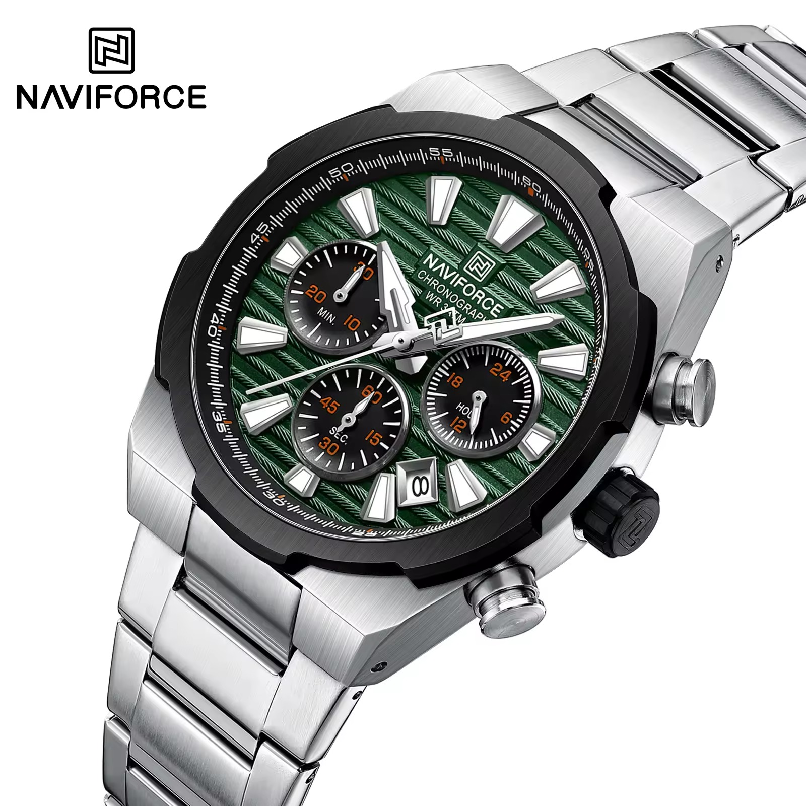 Naviforce 8081 watch for men-Silver Green1 Naviforce 8081 watch for men-Silver Green