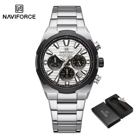 Naviforce 8081 watch for men-Silver white