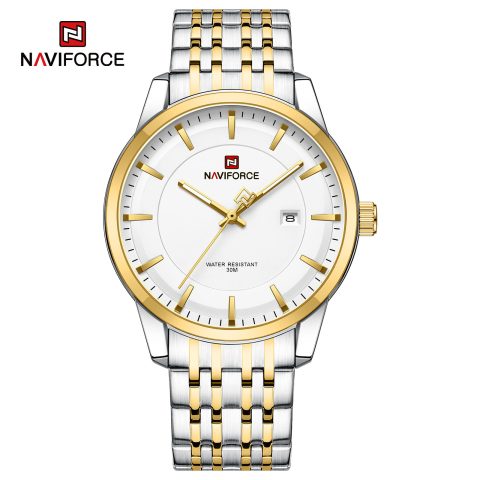 Naviforce 9228 Watch For Men - Silver Gold White
