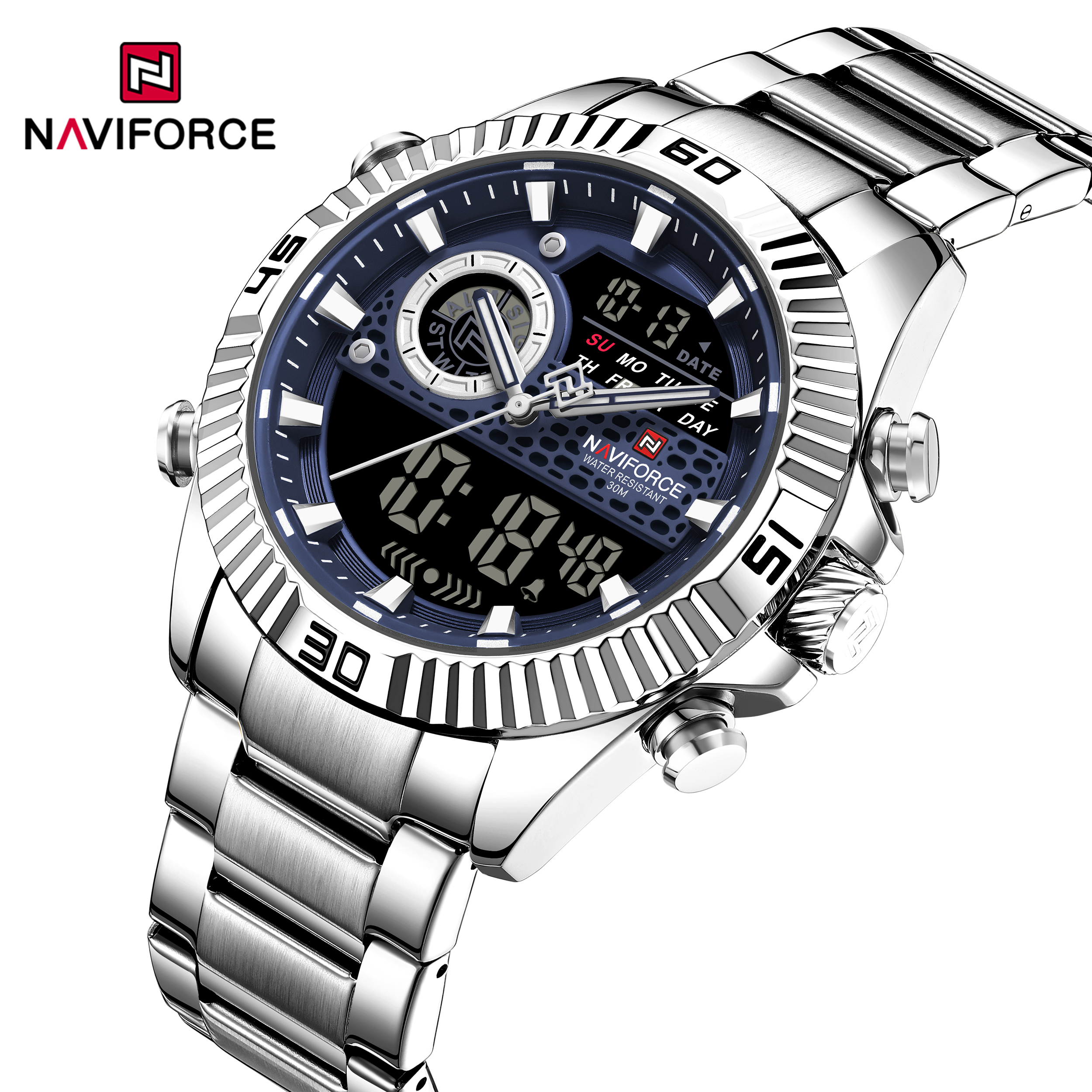 Naviforce 9262 watch for men CH-Silver Blue1 Naviforce 9262 Chain watch for men CH-Silver Blue
