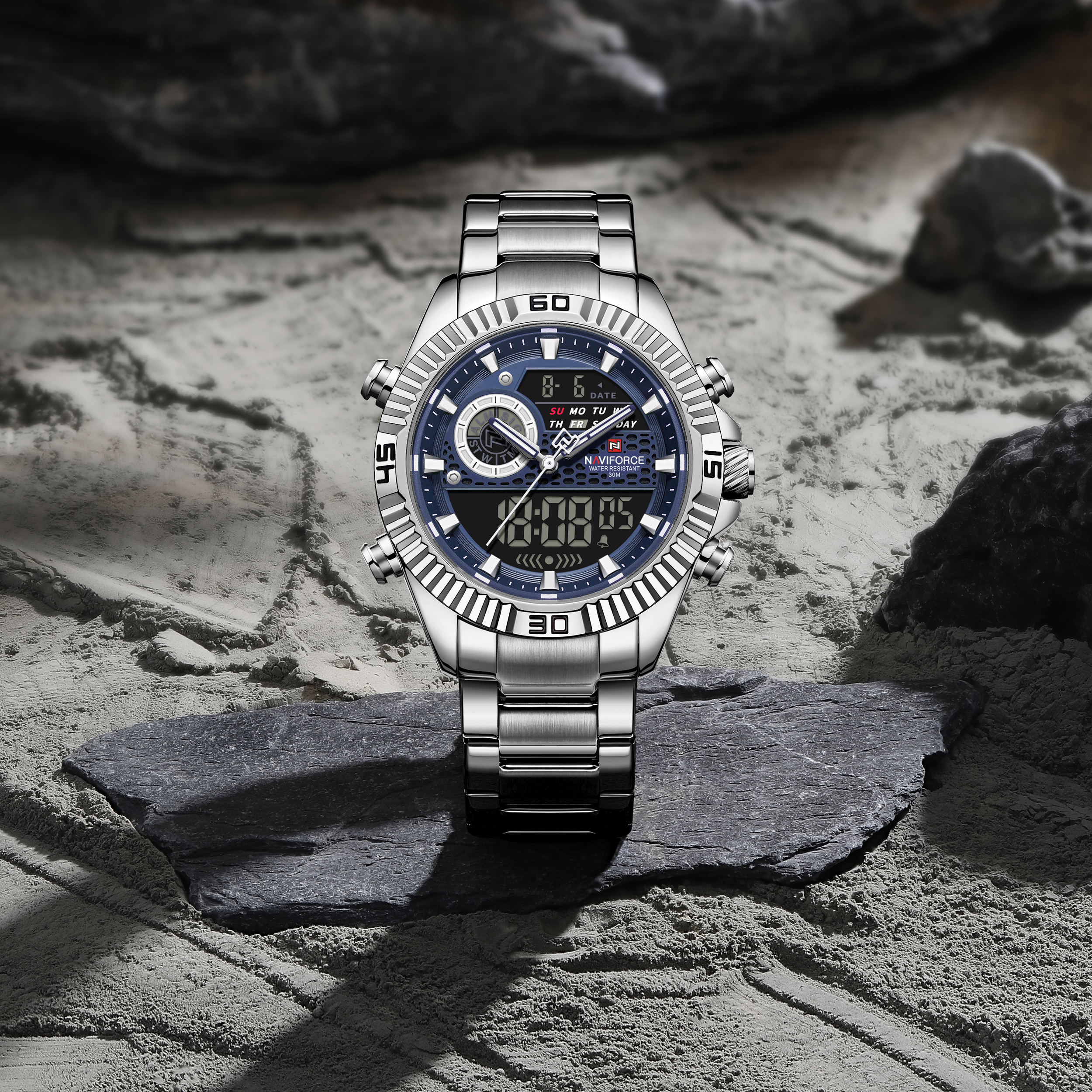 Naviforce 9262 watch for men CH-Silver Blue2 Naviforce 9262 Chain watch for men CH-Silver Blue