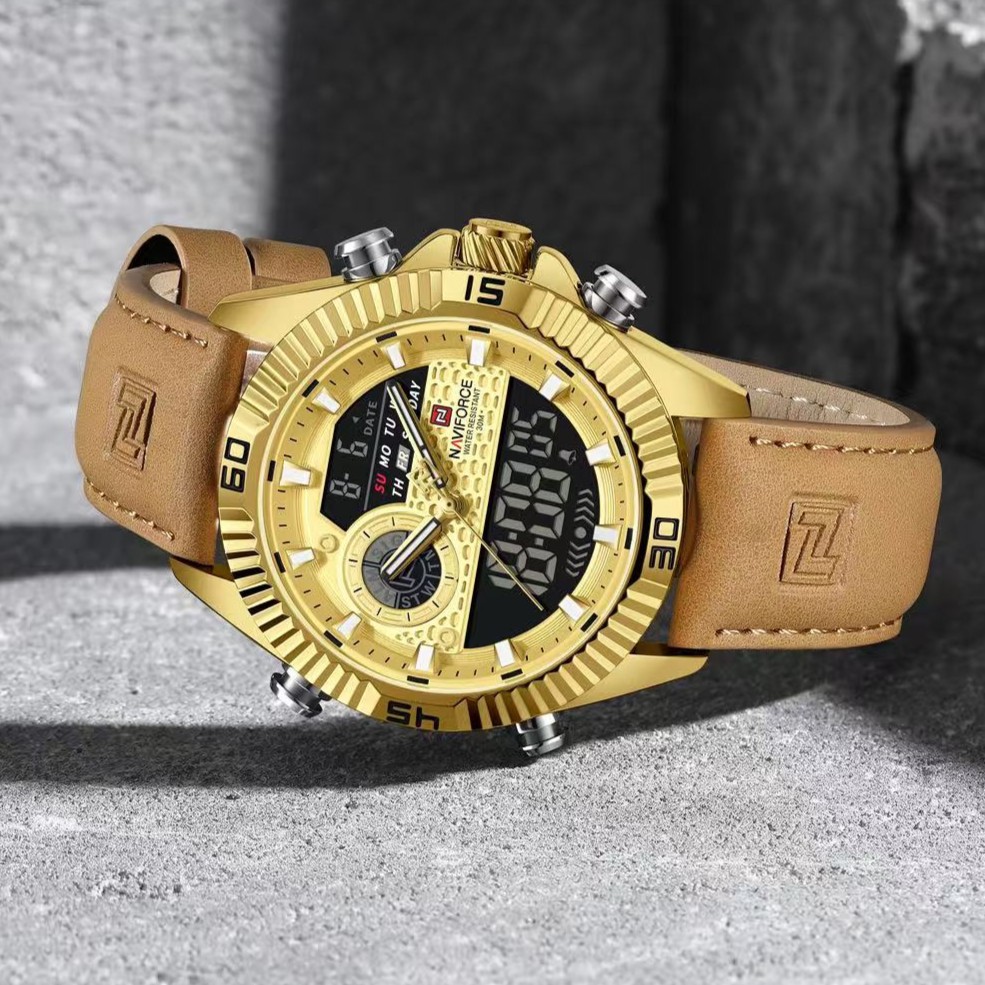 Naviforce 9262 watch for men-Gold3 Naviforce 9262 Belt watch for men-Gold