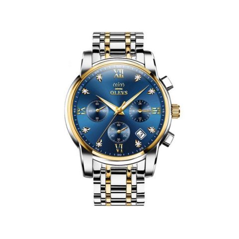 OLEVS 2858 Watch Men-Silver Gold & Blue