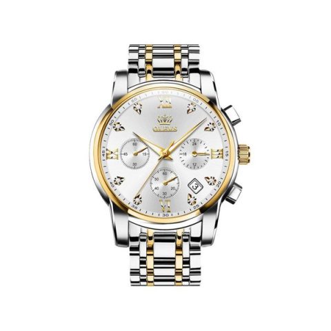 OLEVS 2858 Watch For Men-Silver Gold & white