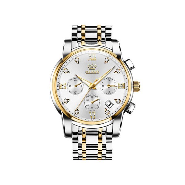 OLEVS 2858 Watch For Men-Silver Gold & white