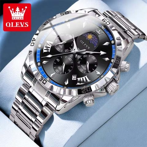 OLEVS 2949 Chronograph Men’s Watch-Silver Black
