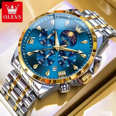 OLEVS 3653 Moon Phase Men’s Watch - Gold Blue