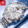 OLEVS 3653 Moon Phase Men’s Watch - Silver