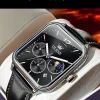 Olevs 9914 leather Strap Watch for Men-Silver Black