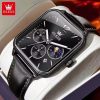 Olevs 9914 leather Strap Watch for Men-Full Black