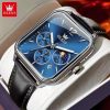 Olevs 9914 leather Strap Watch for Men-Silver Blue