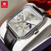 Olevs 9914 leather Strap Watch for Men-Silver Gray