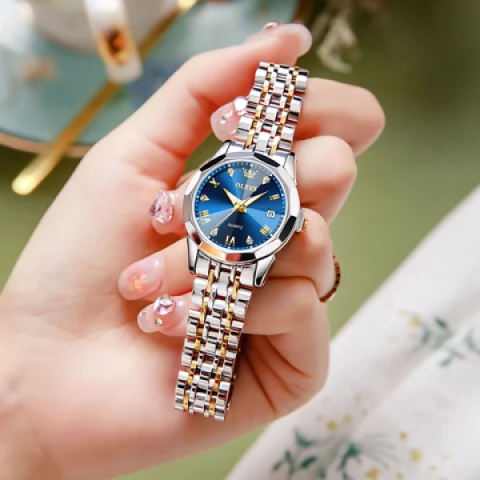 OLEVS 9931 Original For Women Watch- Golden Silver and Blue