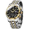 OLEVS 2951 silver and gold stainless steel watch with moon phase dial and luminous markers.