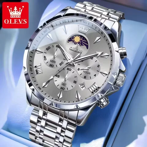 OLEVS 3653 Moon Phase Men’s Watch - Gray