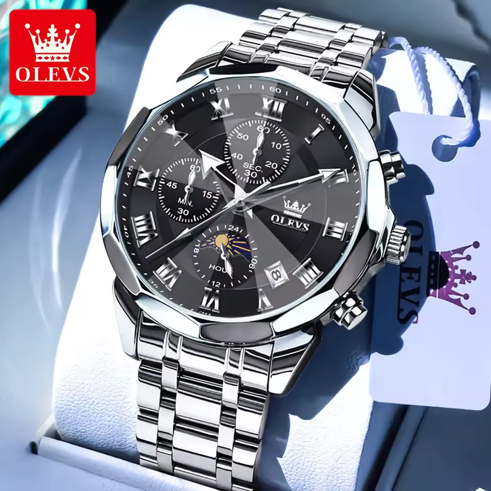 Olevs 3675 Watch For Men - Silver Black