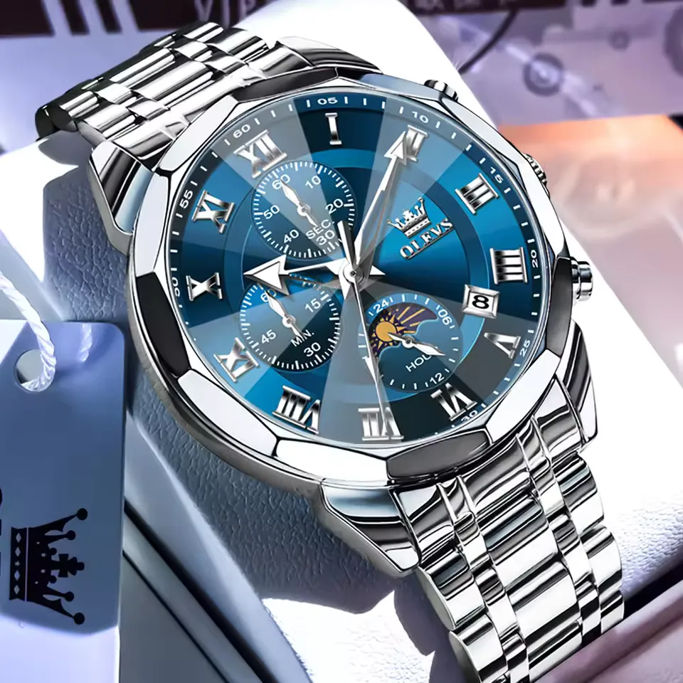 Olevs 3675 CH For Men - Silver Blue 1