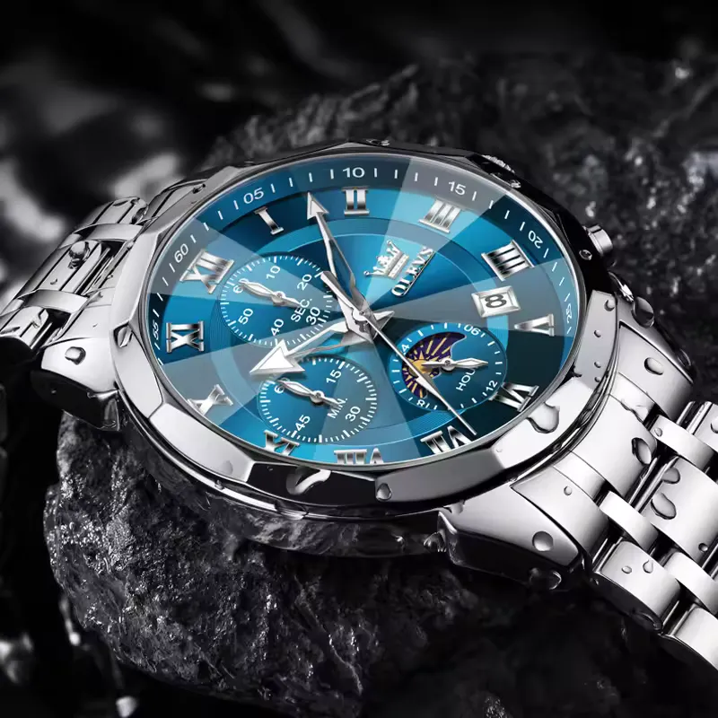 Olevs 3675 CH For Men - Silver Blue 22