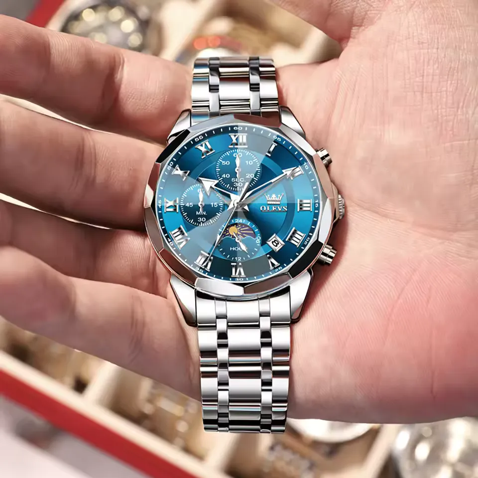 Olevs 3675 CH For Men - Silver Blue 3
