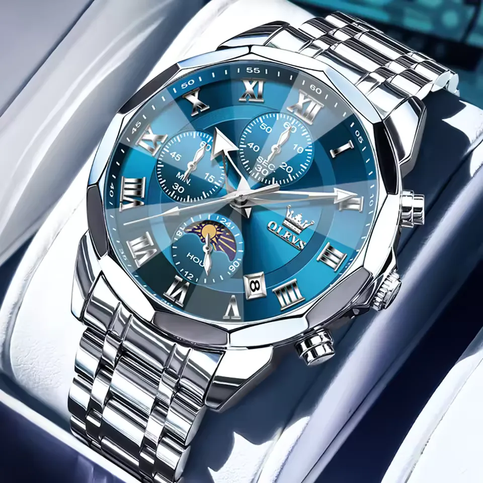 Olevs 3675 Watch For Men - Silver Blue