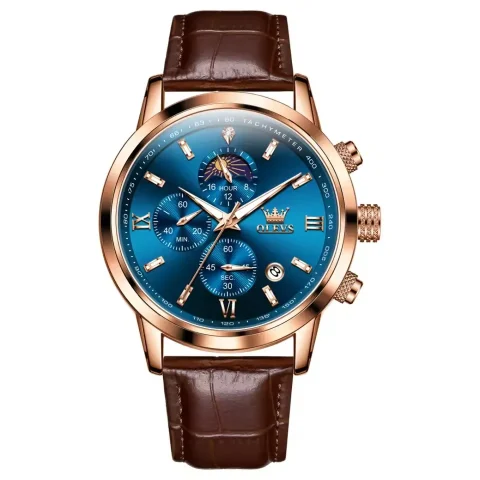 Olevs 9812 Watch For Men - Brown Rose Blue