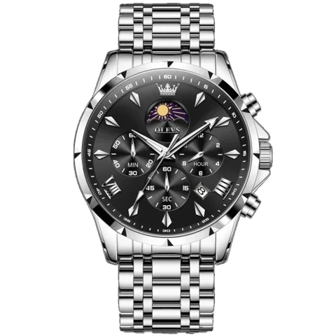 OLEVS 3653 Moon Phase Men’s Watch - Black
