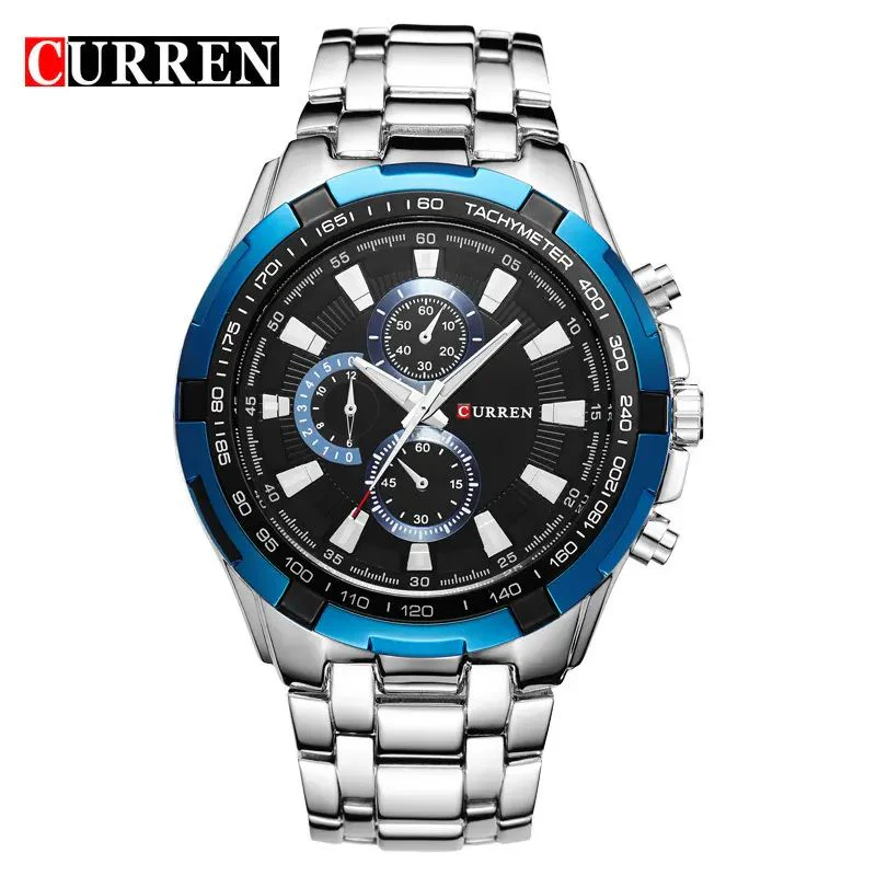 CURREN 8023 Watch for Men - Silver Blue & Black CURREN 8023 Watch for Men - Silver Blue & Black