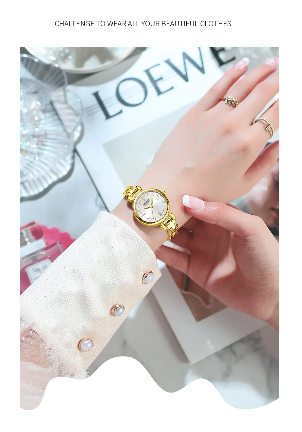 Curren 9098 Watch For Women - Gold White1 Curren 9098 Watch For Women - Gold White