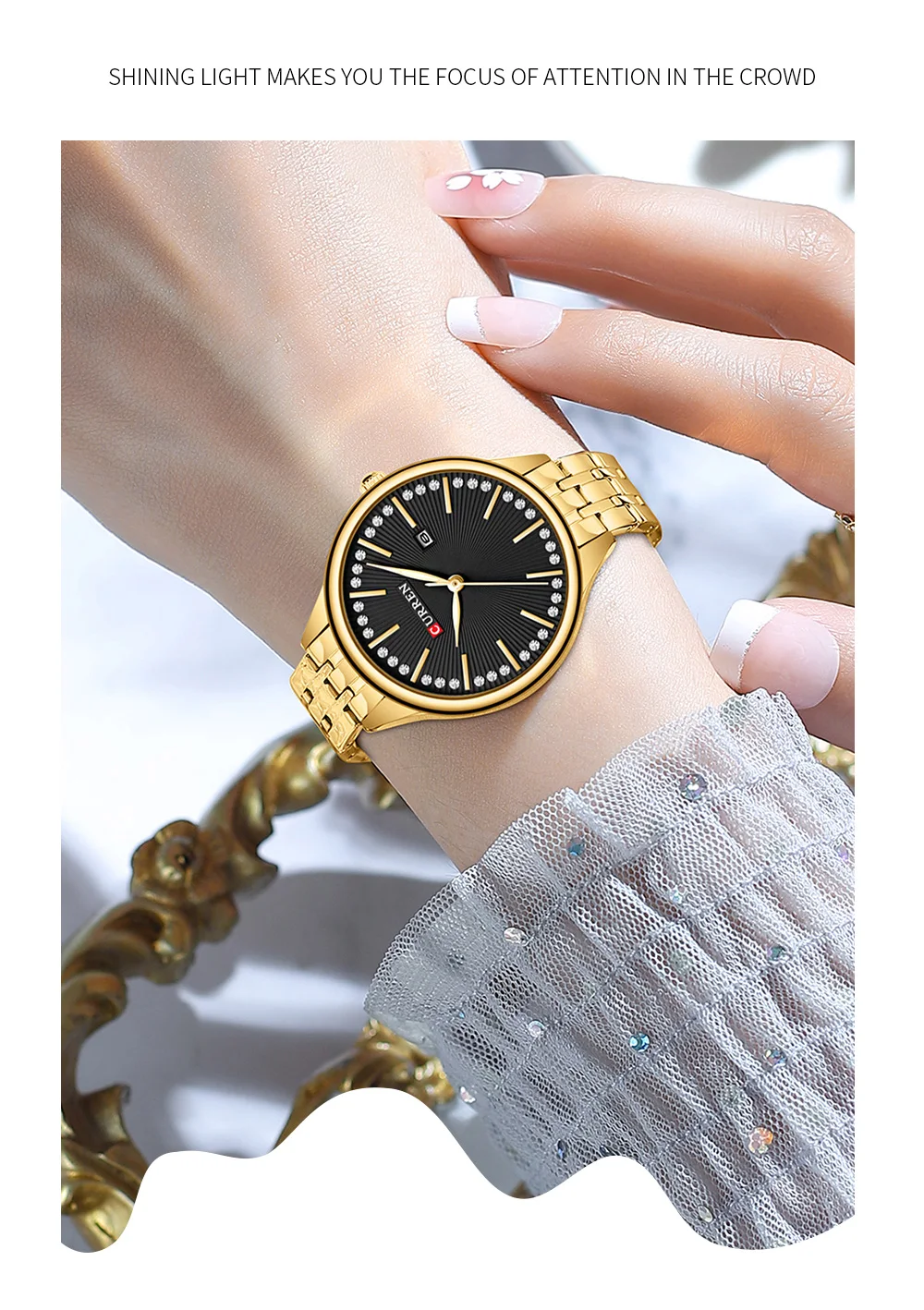 Curren 9099 Watch For Women - Gold Black1 Curren 9099 Watch For Women - Gold Black