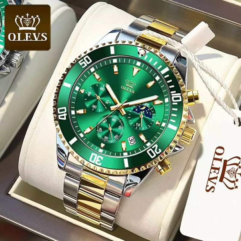 OLEVS 2870 Watch for Men - Silver Golden Green 3 OLEVS 2870 Watch for Men - Silver Golden Green